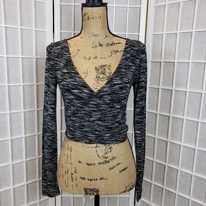 Divided Long Sleeve Wrap Front Crop Top